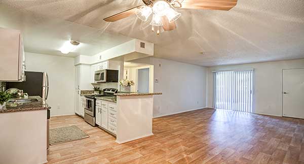 Waterstone Alta Loma Apartment Interior of kitchen and living room
